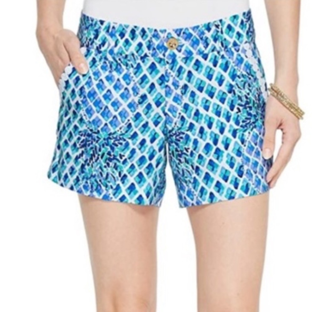 Lilly Pulitzer Callahan Women 6 Pineapple White Blue Embroidered Lace 5” Shorts
